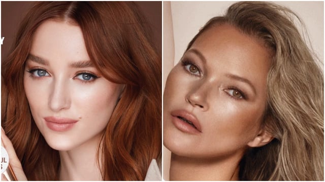 <p>Charlotte Tilbury Beautiful Skin Foundation, on actress Phoebe Dynevor (right) and model Kate Moss (left)</p>