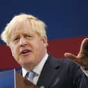 Boris Johnson delivers his leader's keynote speech during the Conservative Party conference at Manchester Central Convention Complex (Photo by Ian Forsyth/Getty Images)