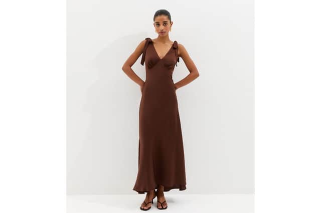 Dark brown plunge maxi dress