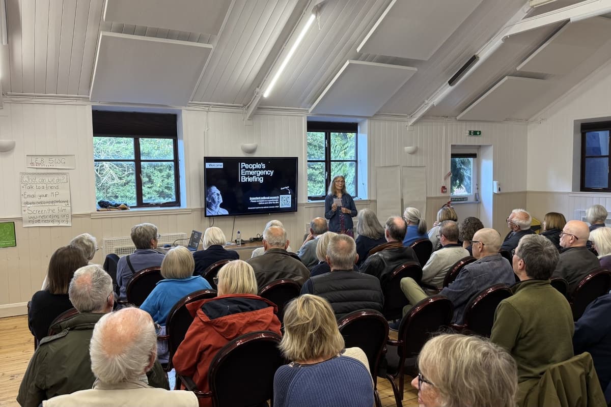 People gather in Arnesby Village Hall for public screening and discussion ...