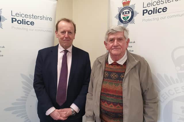 The head of Leicestershire Police economic crime unit, Paul Wenlock, with Jack.