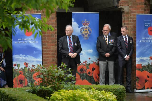 Mike Perks chairman of Lutterworth Royal British Legion during the Armed Forces Day in the memorial gardens.
PICTURE: ANDREW CARPENTER