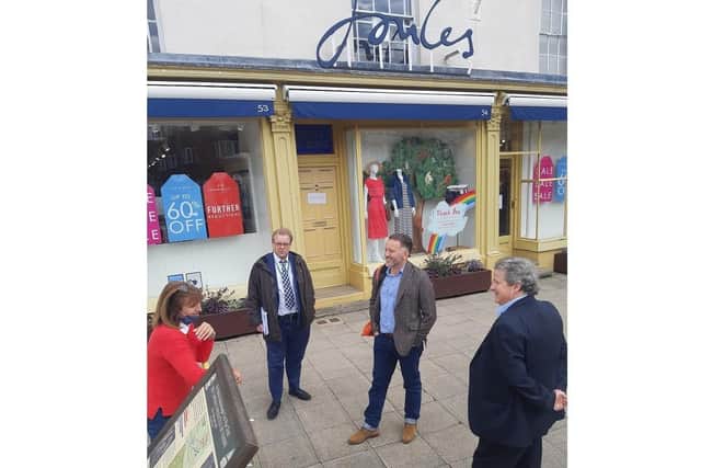 The task force chatted to businesses in Harborough town centre.