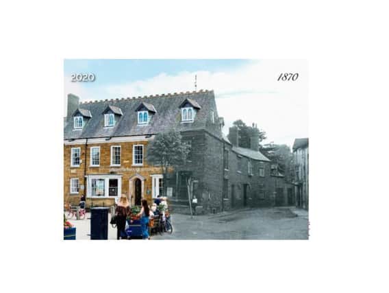 Market Harborough Building Society in 1870 and 2020.