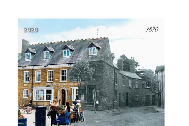 Market Harborough Building Society in 1870 and 2020.