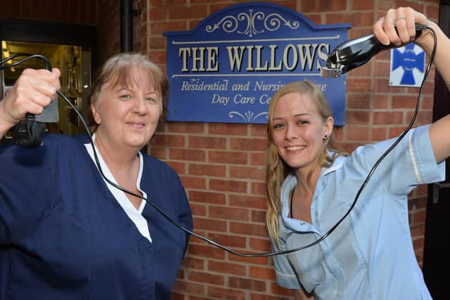 Michele Tate and Fawn Miller before the head shave for Macmillan Cancer at the Willows Nursing Home.
PICTURE: ANDREW CARPENTER