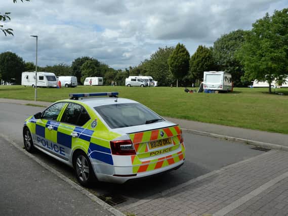 Travellers camped at Lilac Drive in Lutterworth.
PICTURE: ANDREW CARPENTER