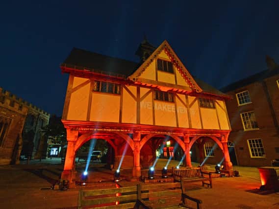 The Old Grammar School was bathed in red light during Tuesday evening for the 'light it red' campaign to help the plight of all the freelance workers in the entertainment industry as part of a nationwide protest and petition.
PICTURE: ANDREW CARPENTER