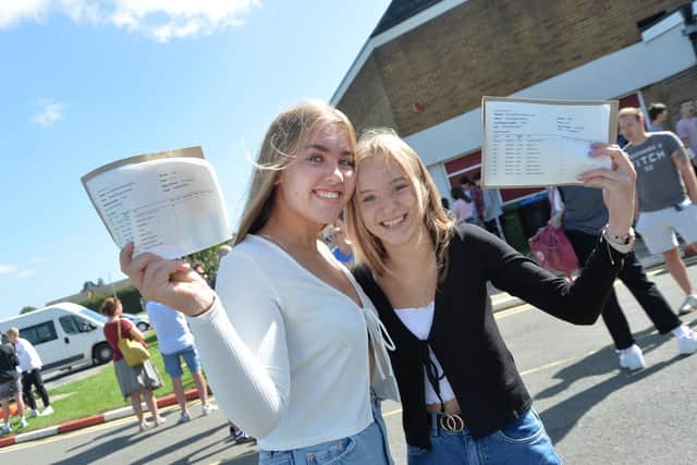 Charlotte Hyman and Lily Ingall both 16 celebrate their GCSE results at Welland Park Academy.
PICTURE: ANDREW CARPENTER