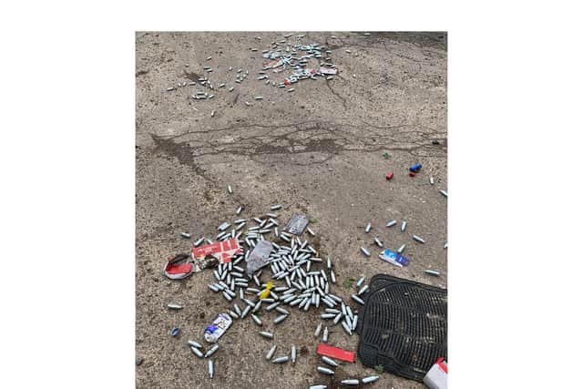 Over 100 nitrous oxide canisters on the northern edge of Market Harborough.