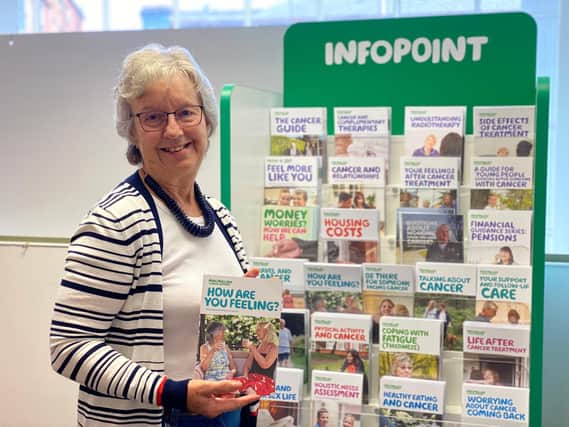 Eunice Loney with the Macmillan information stand.