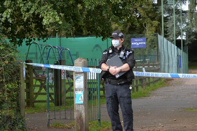 Police at Kibworth tennis club on Smeeton Road where a man's body was found. PICTURE: ANDREW CARPENTER