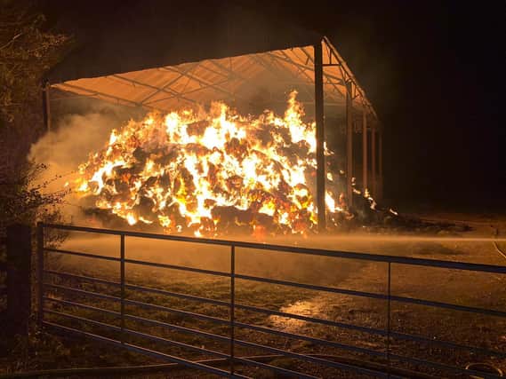 A fire has ripped through a barn packed with straw in an outlying field on Langton Hall Farm on West Langton Road, West Langton.
