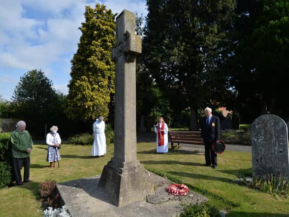 Geoffrey Moth chairman of the Royal Air Forces Association lays a wreath during the Battle of Britain day at St Nicholas Church in Little Bowden.
PICTURE: ANDREW CARPENTER
