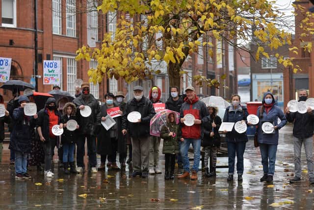 The free school meals demonstration set off to Neil O'Brien's office on Nelson Street.
PICTURE: ANDREW CARPENTER