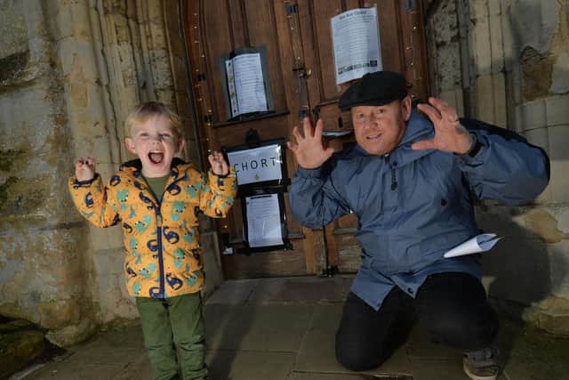 William Jennings 4 and dad Darren outside St Dionysius during the churches halloween superhero light trail.
PICTURE: ANDREW CARPENTER