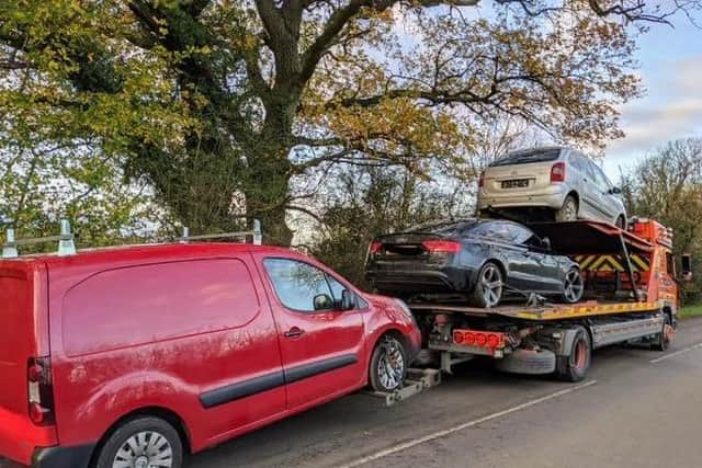 Three cars have been seized by police in a bizarre chain of events in the Lutterworth area.
