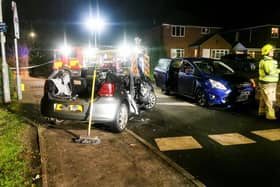 Police, ambulances and firefighters dashed to the scene after two cars collided on Station Road, Thurnby, at 4.43pm.