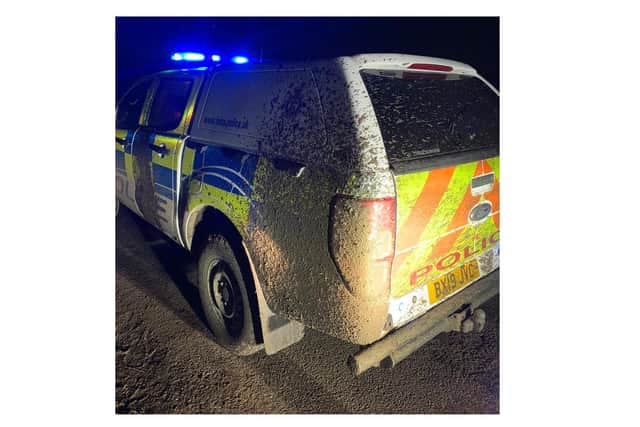 A man suspected of illegal hare-coursing in a Harborough village has been arrested by police after a chase through muddy fields.