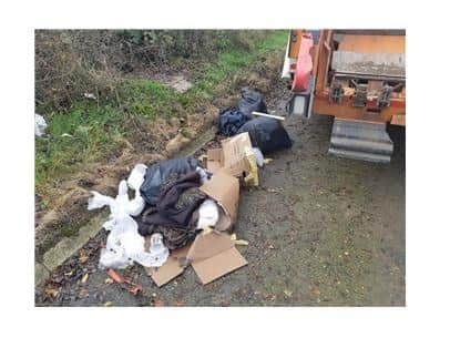 The offender was spotted piling up household waste on the A47 in Tugby, in the north of Harborough district.