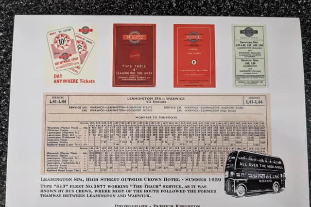 Patrick Kingston had these pictures of timetables and tickets for Midland Red buses put together and printed on a postcard by Warwick Print and Copy.