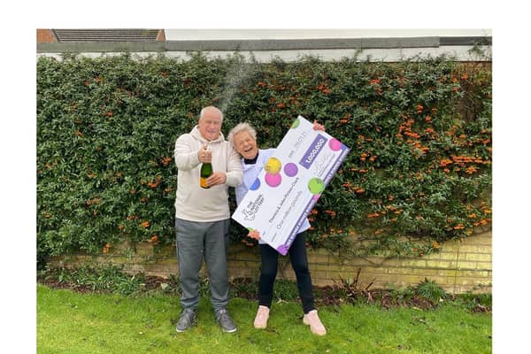 Theresa Picton-Clark, 69, and her husband John, 67, hit the jackpot after forking out and taking the plunge at a Lutterworth petrol station.