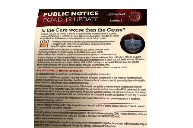 A “dangerous” leaflet handed out in Market Harborough peddling “malicious lies” about Covid-19 and the vaccines has been blasted by Leicestershire’s furious top health chief.