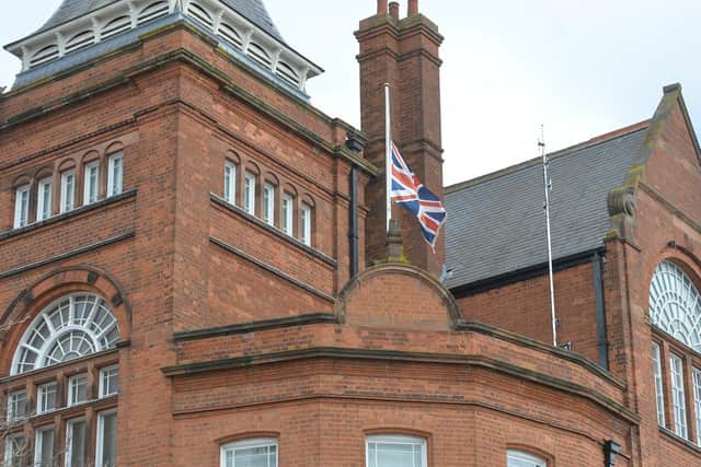 Harborough District Council fly the Union Flag at half mast to mark a year since Covid started.
PICTURE: ANDREW CARPENTER