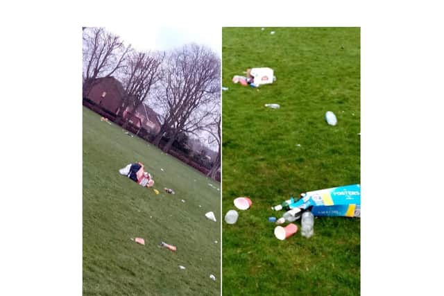This was the mess left behind after police had to move on huge groups of late-night revellers at parks in Harborough and Kibworth