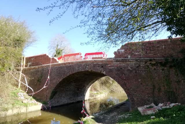 A country road has had to be closed and that stretch of canal shut to narrow boats while emergency repairs are carried out to the bridge – which is over 100 years old.