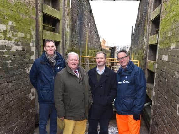 Phil Mulligan (Canal & River Trust Regional Director), Colonel David Young (Deputy Lieutenant for Leicestershire), Neil OBrien MP (Member of Parliament for Harborough, Oadby & Wigston), Richard Parry (Canal & River Trust Chief Exectuive)