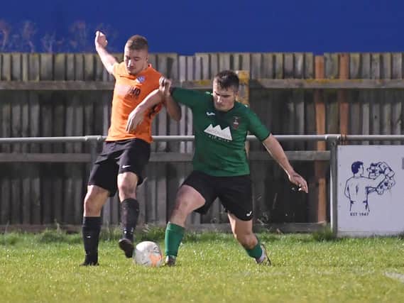 Action from Sleaford versus Lutterworth in the United Counties League earlier this season...