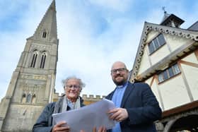 Rennie Quinn church warden and Rev James Pickersgill with plans outside St Dionysius church.
PICTURE: ANDREW CARPENTER