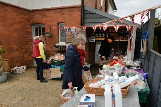 Shoppers at Emerson & Wests pop up shop in Husbands Bosworth on Saturday morning.
PICTURE: ANDREW CARPENTER