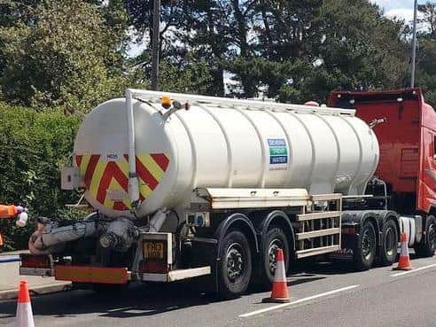The huge Severn Trent Water trucks, which can carry up to 30,000 litres each, were drafted into Kibworth Harcourt on Tuesday June 2.