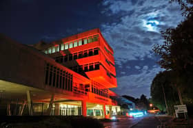 The headquarters of Leicestershire County Council are being lit up in powerful blood red to mark Remembrance this year.