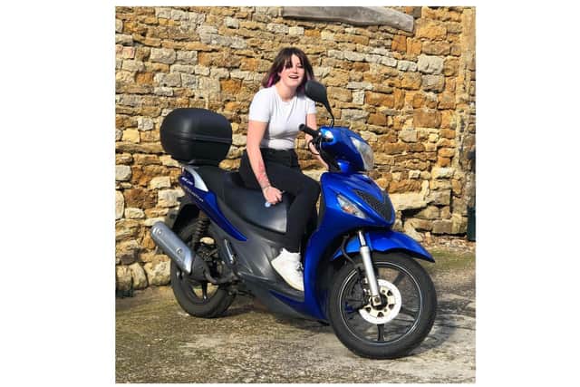 Summer was given the keys to the swish blue Suzuki Sixteen 125 motorbike as about 15 villagers stood and clapped at the Fox Inn in Wilbarston, near Market Harborough, in the surprise get-together.