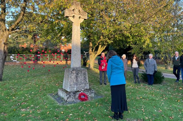 East Langton Parish Council arranged for children from Church Langton Primary School with their Head of School Leah Harrison and bugler Keith Britcliffe to be there when University of Leicester's Nicola Mirams laid their wreath on Tuesday November 2.