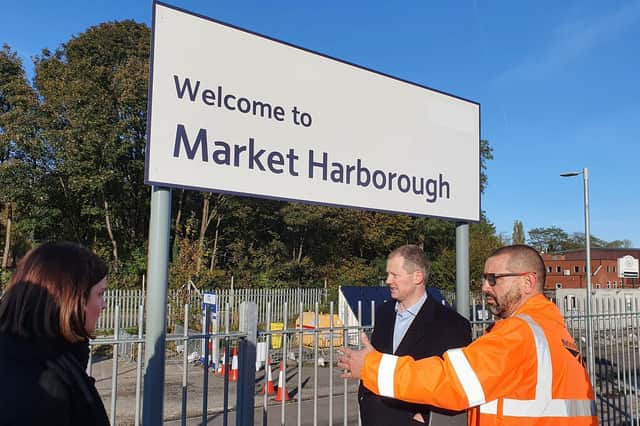 Neil O'Brien MP with Gary Walsh, route director for Network Rail at Market Harborough Railway Station.