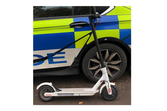 An electric scooter has been seized by police and will be crushed because it was being ridden “poorly” in the Harborough district today (Wednesday).