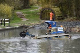 Canal River Trust contractors are dredging the side ponds at Foxton Locks, this is the first time it has been done with a floating dredger.
PICTURE: ANDREW CARPENTER