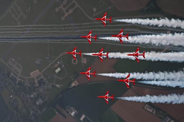 The Red Arrows are famous for their Diamond Nine formation. Photo: MoDCrown Copyright 2021