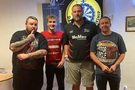 The finalists in the blind pairs on a charity darts evening which raised over £800 for Sarcoma UK in memory of Mick Masters