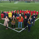 Harborough Town officially opened their upgraded 3G pitch last Saturday.
The work to upgrade the 12-year-old artificial surface was made possible by £160,000 of funding made up from £48,000 from Market Harborough and the Bowdens Charity, £24,000 secured by Harborough District Council from section 106 agreements where the authority obtained funds from developers for community use while Harborough Town Community Trust committed £88,000 of its own funds.

Pictured during the official opening are, centre from left: Laurence Jones (CEO of Harborough Town Trustees), Ben Williams (first team captain), Mike Dougan (secretary), Gordon Robinson (president), Nadia Hankin (Harborough District Council), Chris Stephenson and Andy Stephenson (Dura-Sport). Front: June Bilbie, Stephen Bilbie (chairman of Harborough District Council), John Feavyour and Jenny Balme (Market Harborough and the Bowdens Charity Trustees) and Siobhan Brewin (chairman of Harborough Town Football Community). Picture by Andrew Carpenter
