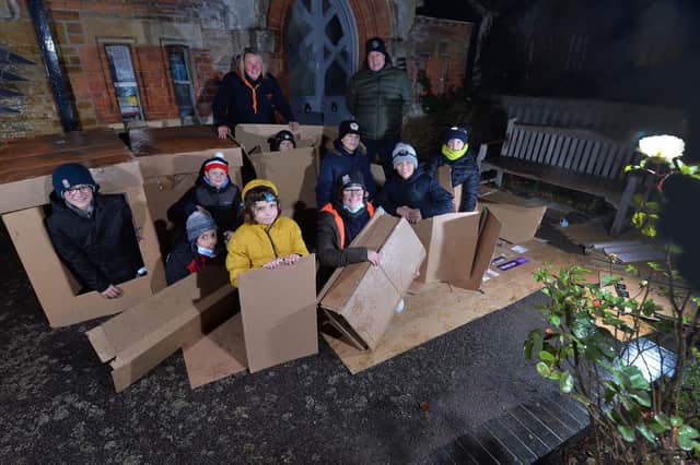 Brave members of the 3rd Market Harborough Scout Group staged the sleep-out at a local village hall. Photo by Andy Carpenter.