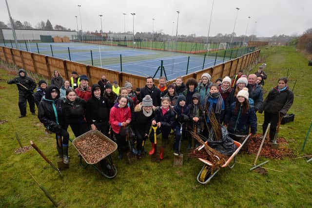 More than 30 students teamed up with over eight local organisations such as the Woodland Trust and Harborough Woodland to plant about 17 types of small garden tree – including wild cherry, rowan, silver birch and hazel. Photo by Andrew Carpenter.