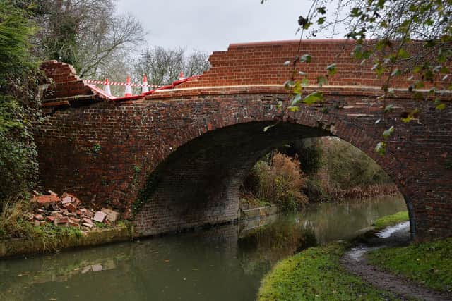 The canal bridge has been hit for the second time in a year.
PICTURE: ANDREW CARPENTER