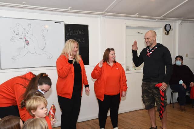 Liz Thompson and Natalie Birch make their scouting promise to Ed Stafford Scout Ambassador at the new Squirrel scout section.
PICTURE: ANDREW CARPENTER