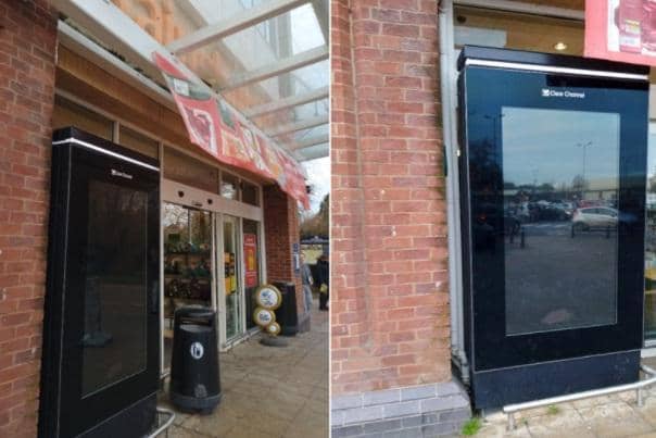 The Clear Channel media display was put up just feet from the entrance to the superstore on St Mary’s Place without planning permission – angering district councillors.