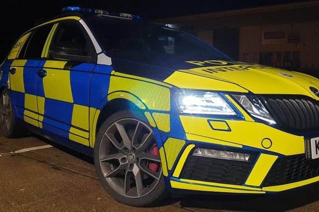 A motorcyclist who smashed into a stationary car in Desborough last night (Sunday) before running off is being hunted by police today.